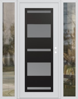 Diamond C10 64" x 80" white/white frosted Glass Panel black LHI with 2 Sidelites clear Glass