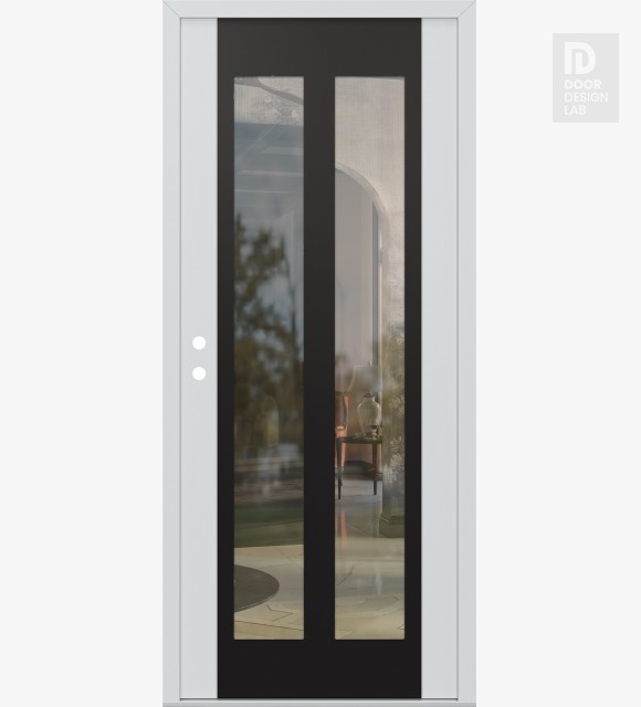 Modern Steel Front Door Diamond C14 36" x 80" white/white clear Glass Panel black RHI