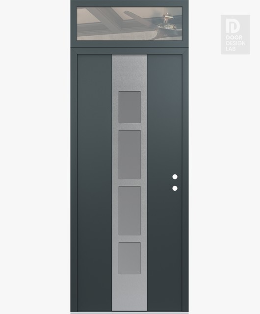 Modern Steel Front Door DIAMOND A10 36" X 96" ANTHRACITE/ANTHRACITE FROSTED GLASS PANEL STAINLESS STEEL LHI WITH TRANSOM CLEAR GLASS