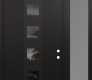 Modern Steel Front Door DIAMOND A13 48" X 96" BLACK/BLACK MIRRORED GLASS PANEL BLACK LHI WITH SIDELITE AND TRANSOM FROSTED GLASS