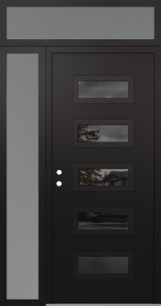Diamond D1 50" x 96" black/black mirrored Glass Panel black RHI with Sidelite and Transom frosted Glass
