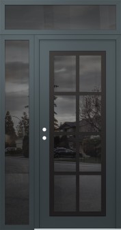 Diamond C16 48" x 96" anthracite/anthracite mirrored Glass Panel black RHI with Sidelite and Transom mirrored Glass