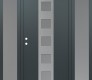 Modern Steel Front Door DIAMOND A13 64" X 80" ANTHRACITE/ANTHRACITE FROSTED GLASS PANEL STAINLESS STEEL RHI WITH 2 SIDELITES FROSTED GLASS