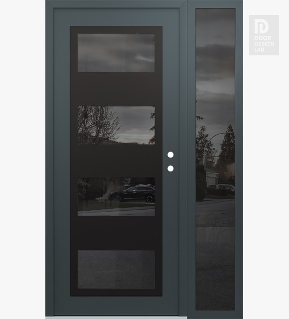 Modern Steel Front Door Diamond C2 48" x 80" anthracite/anthracite mirrored Glass Panel black LHI with Sidelite mirrored Glass