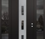 Modern Steel Front Door DIAMOND A7 68" X 96" BLACK/BLACK MIRRORED GLASS PANEL STAINLESS STEEL LHI WITH 2 SIDELITES AND TRANSOM MIRRORED GLASS