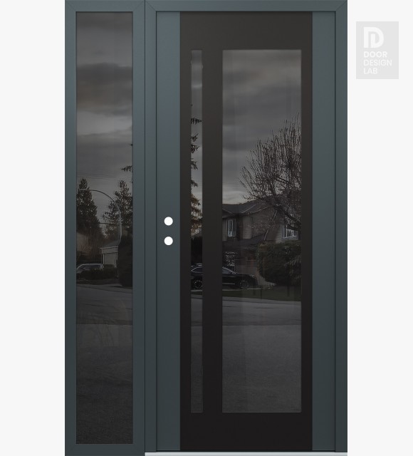 Modern Steel Front Door Diamond C15 52" x 80" anthracite/anthracite mirrored Glass Panel black RHI with Sidelite mirrored Glass