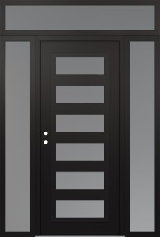 Diamond C9 64" x 96" black/white frosted Glass Panel black RHI with 2 Sidelites and Transom frosted Glass