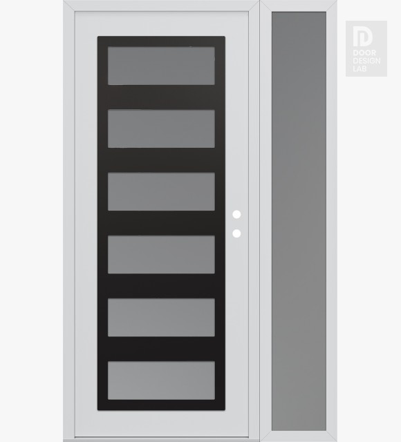 Modern Steel Front Door Diamond C9 48" x 80" white/white frosted Glass Panel black LHI with Sidelite frosted Glass