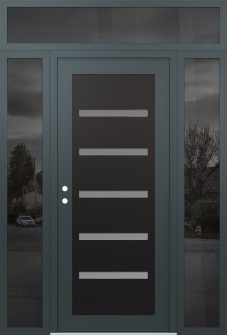 Diamond C7 68" x 96" anthracite/anthracite frosted Glass Panel black RHI with 2 Sidelites and Transom mirrored Glass