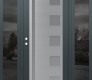 Modern Steel Front Door Diamond C3 60" x 80" anthracite/anthracite frosted Glass Panel stainless steel RHI with 2 Sidelites mirrored Glass