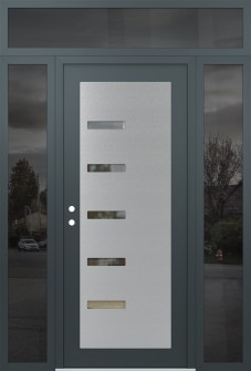 Diamond C8 68" x 96" anthracite/anthracite clear Glass Panel stainless steel RHI with 2 Sidelites and Transom mirrored Glass