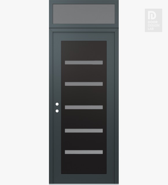 Modern Steel Front Door Diamond C7 36" x 96" anthracite/anthracite frosted Glass Panel black RHI with Transom frosted Glass