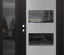 Modern Steel Front Door Diamond C2 52" x 80" black/black mirrored Glass Panel stainless steel RHI with Sidelite mirrored Glass