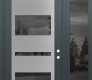 Modern Steel Front Door Diamond C10 52" x 96" anthracite/anthracite mirrored Glass Panel stainless steel LHI with Sidelite and Transom mirrored Glass