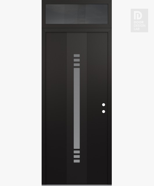 Modern Steel Front Door DIAMOND A5 36" X 96" BLACK/WHITE FROSTED GLASS PANEL BLACK LHI WITH TRANSOM MIRRORED GLASS