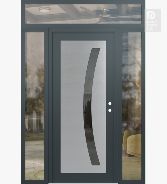 Modern Steel Front Door Diamond C4 68" x 96" anthracite/anthracite mirrored Glass Panel stainless steel LHI with 2 Sidelites and Transom clear Glass