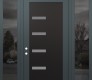 Modern Steel Front Door Diamond C8 64" x 96" anthracite/anthracite frosted Glass Panel black RHI with 2 Sidelites and Transom mirrored Glass