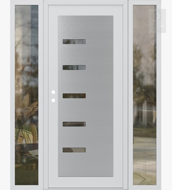 Modern Steel Front Door Diamond C8 68" x 80" white/white clear Glass Panel stainless steel RHI with 2 Sidelites clear Glass