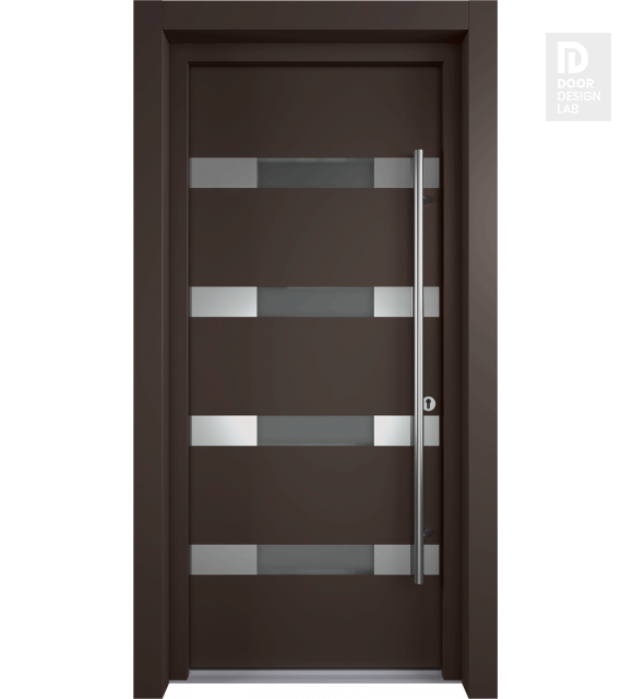 MODERN FRONT STEEL DOOR AURA BROWN/WHITE 37 7/16" X 81 11/16" LHI + HARDWARE