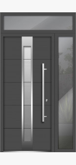 48 x 96 Front Exterior Prehung Steel Door / Deux 1717 Gray Graphite / Side and Top Exterior Window / Left-hand Inswing