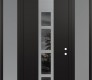 Modern Steel Front Door DIAMOND A10 64" X 96" BLACK/BLACK MIRRORED GLASS PANEL STAINLESS STEEL LHI WITH 2 SIDELITES AND TRANSOM FROSTED GLASS