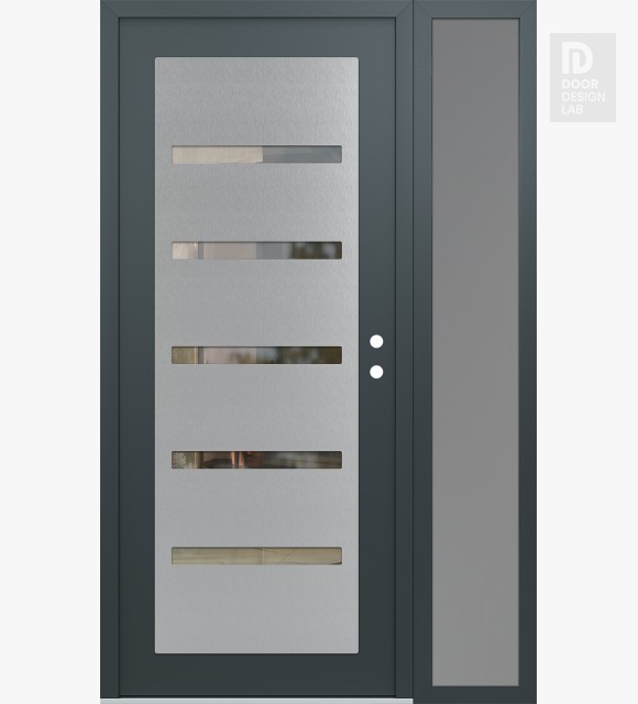 Modern Steel Front Door Diamond C7 50" x 80" anthracite/anthracite clear Glass Panel stainless steel LHI with Sidelite frosted Glass