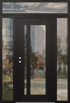 Diamond C15 60" x 96" black/black clear Glass Panel black RHI with 2 Sidelites and Transom clear Glass