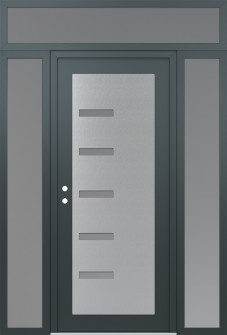 Diamond C8 64" x 96" anthracite/anthracite frosted Glass Panel stainless steel RHI with 2 Sidelites and Transom frosted Glass