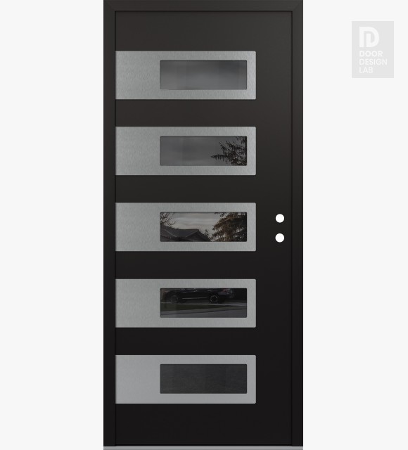 Modern Steel Front Door Diamond D3 36" x 80" black/black mirrored Glass Panel stainless steel LHI