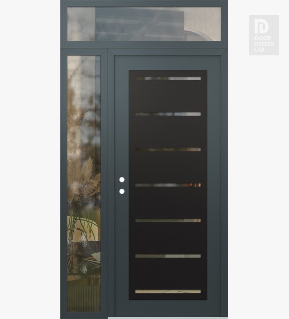 Modern Steel Front Door Diamond C11 52" x 96" anthracite/anthracite clear Glass Panel black RHI with Sidelite and Transom clear Glass