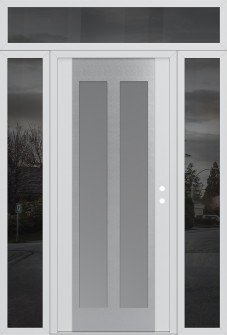 Diamond C14 68" x 96" white/white frosted Glass Panel stainless steel LHI with 2 Sidelites and Transom mirrored Glass