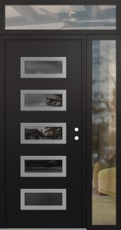 Diamond D1 50" x 96" black/black mirrored Glass Panel stainless steel LHI with Sidelite and Transom clear Glass