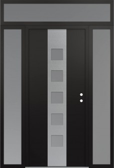 DIAMOND A13 64" X 96" BLACK/WHITE FROSTED GLASS PANEL STAINLESS STEEL LHI WITH 2 SIDELITES AND TRANSOM FROSTED GLASS