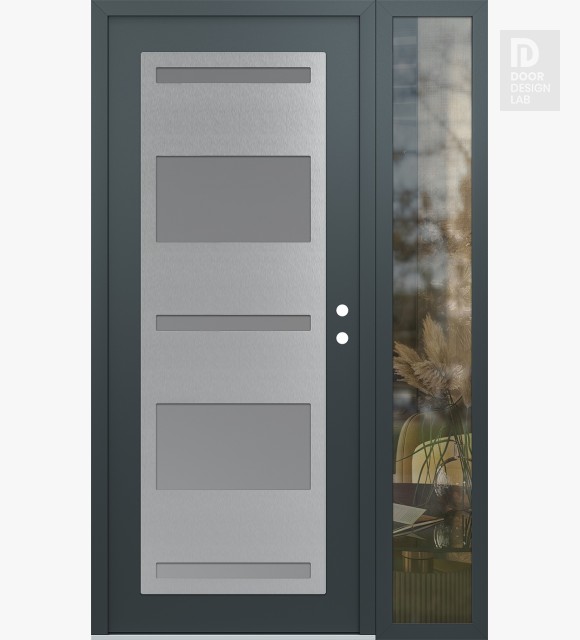 Modern Steel Front Door Diamond C10 48" x 80" anthracite/anthracite frosted Glass Panel stainless steel LHI with Sidelite clear Glass