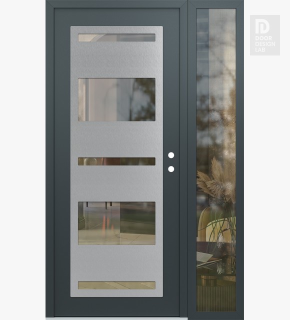 Modern Steel Front Door Diamond C10 48" x 80" anthracite/anthracite clear Glass Panel stainless steel LHI with Sidelite clear Glass