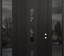 Modern Steel Front Door DIAMOND A7 60" X 96" BLACK/BLACK MIRRORED GLASS PANEL BLACK LHI WITH 2 SIDELITES AND TRANSOM MIRRORED GLASS