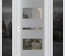 Modern Steel Front Door Diamond C10 64" x 80" white/white clear Glass Panel stainless steel RHI with 2 Sidelites mirrored Glass