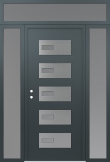 Diamond D7 64" x 96" anthracite/anthracite frosted Glass Panel stainless steel RHI with 2 Sidelites and Transom frosted Glass