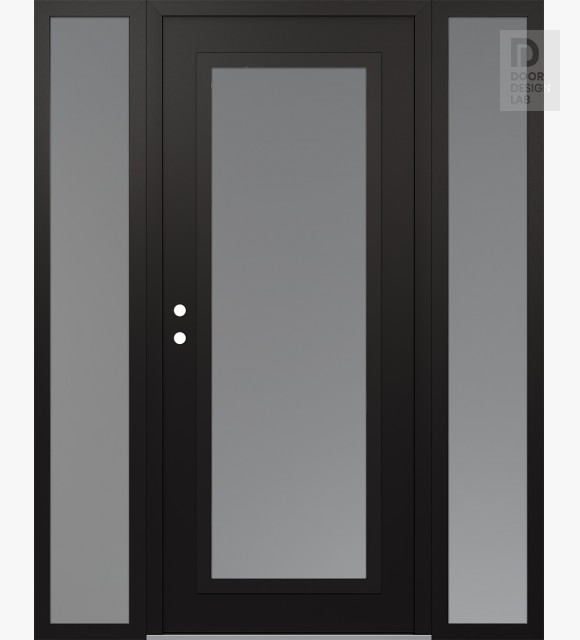 Modern Steel Front Door Diamond C1 68" x 80" black/white frosted Glass Panel black RHI with 2 Sidelites frosted Glass