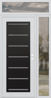 Diamond C11 50" x 96" white/white frosted Glass Panel black LHI with Sidelite and Transom clear Glass