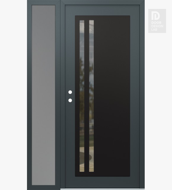Modern Steel Front Door Diamond C6 50" x 80" anthracite/anthracite clear Glass Panel black RHI with Sidelite frosted Glass