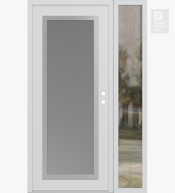 Modern Steel Front Door Diamond C1 48" x 80" white/white frosted Glass Panel stainless steel LHI with Sidelite clear Glass