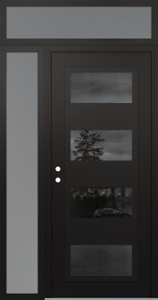 Diamond C2 48" x 96" black/black mirrored Glass Panel black RHI with Sidelite and Transom frosted Glass