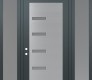 Modern Steel Front Door Diamond C8 68" x 96" anthracite/anthracite frosted Glass Panel stainless steel RHI with 2 Sidelites and Transom frosted Glass
