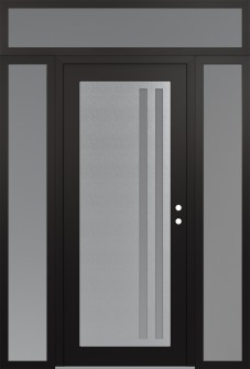 Diamond C6 64" x 96" black/white frosted Glass Panel stainless steel LHI with 2 Sidelites and Transom frosted Glass