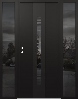 DIAMOND A5 64" X 80" BLACK/BLACK MIRRORED GLASS PANEL BLACK RHI WITH 2 SIDELITES MIRRORED GLASS