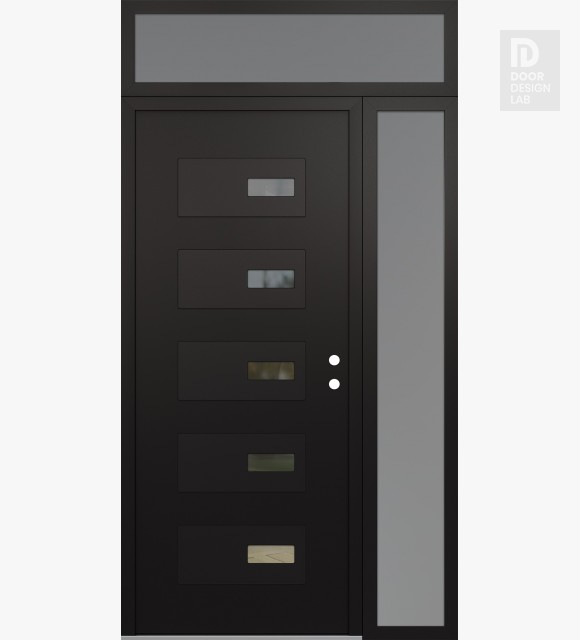 Modern Steel Front Door Diamond D7 50" x 96" black/black clear Glass Panel black LHI with Sidelite and Transom frosted Glass