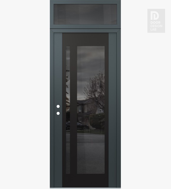 Modern Steel Front Door Diamond C15 36" x 96" anthracite/anthracite mirrored Glass Panel black RHI with Transom mirrored Glass