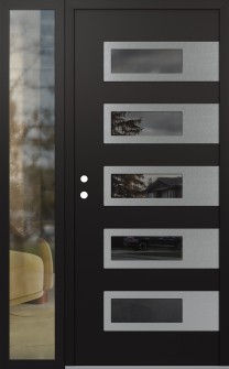 Diamond D3 50" x 80" black/black mirrored Glass Panel stainless steel RHI with Sidelite clear Glass