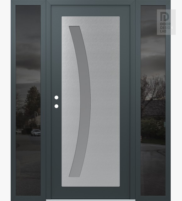 Modern Steel Front Door Diamond C4 60" x 80" anthracite/anthracite frosted Glass Panel stainless steel RHI with 2 Sidelites mirrored Glass